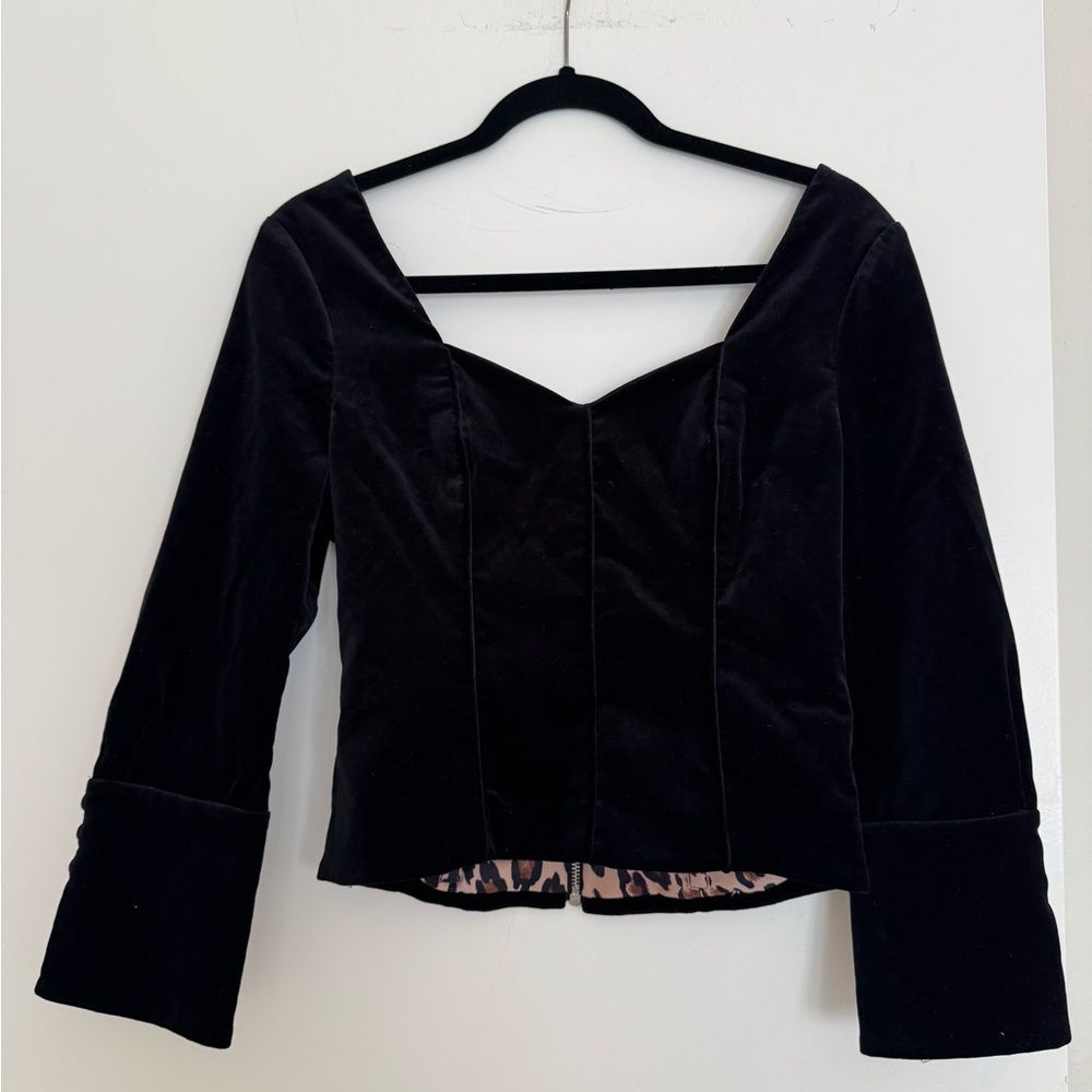 Frame Denim Womens Black Velvet Sweetheart top corset with leopard interior. S